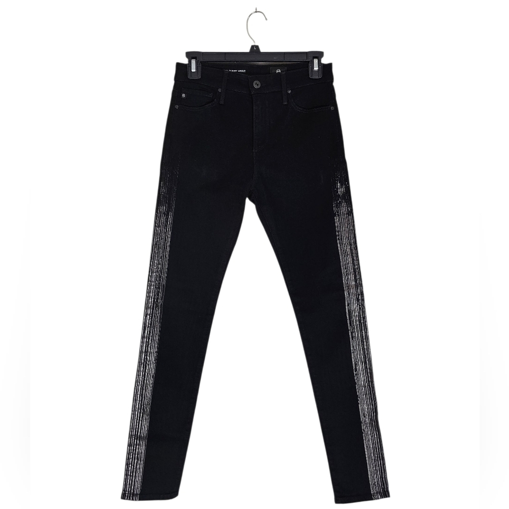 Adriano Goldschmied The Farrah Skinny Ankle High Rise Stripes Black Jeans 25 NWT